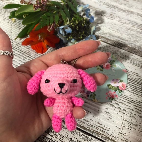 NEW Hand-Knitted Pink Dog Keychain. Handbag or Backpack adornment 💗 - Picture 3 of 6
